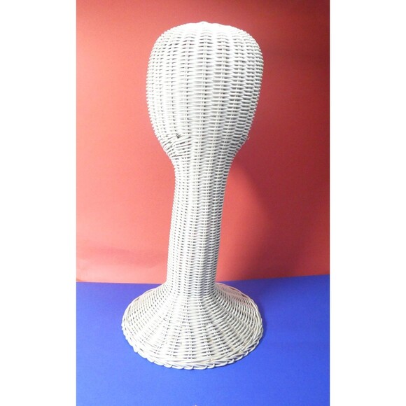 White Wicker Mannequin Head Hat Stand Display Vintage MCM 19" Tall Long Neck - Picture 5 of 14